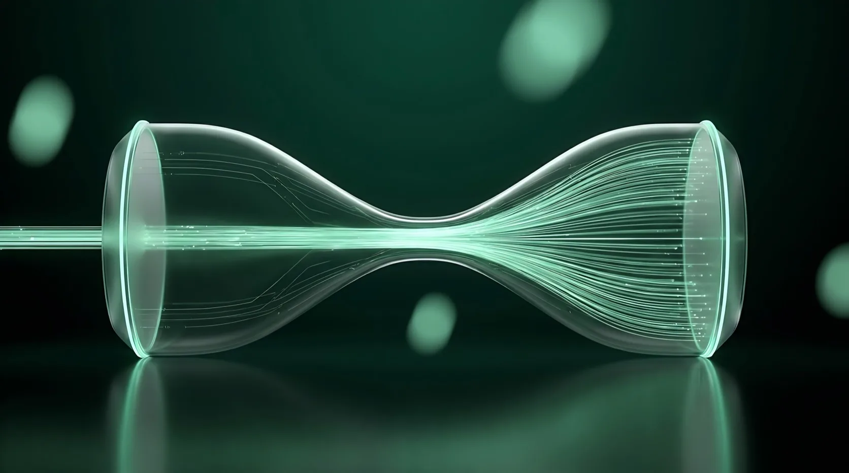 Scale operations without hiring: a glass bottleneck with a stream of light flowing through and fanning out wider